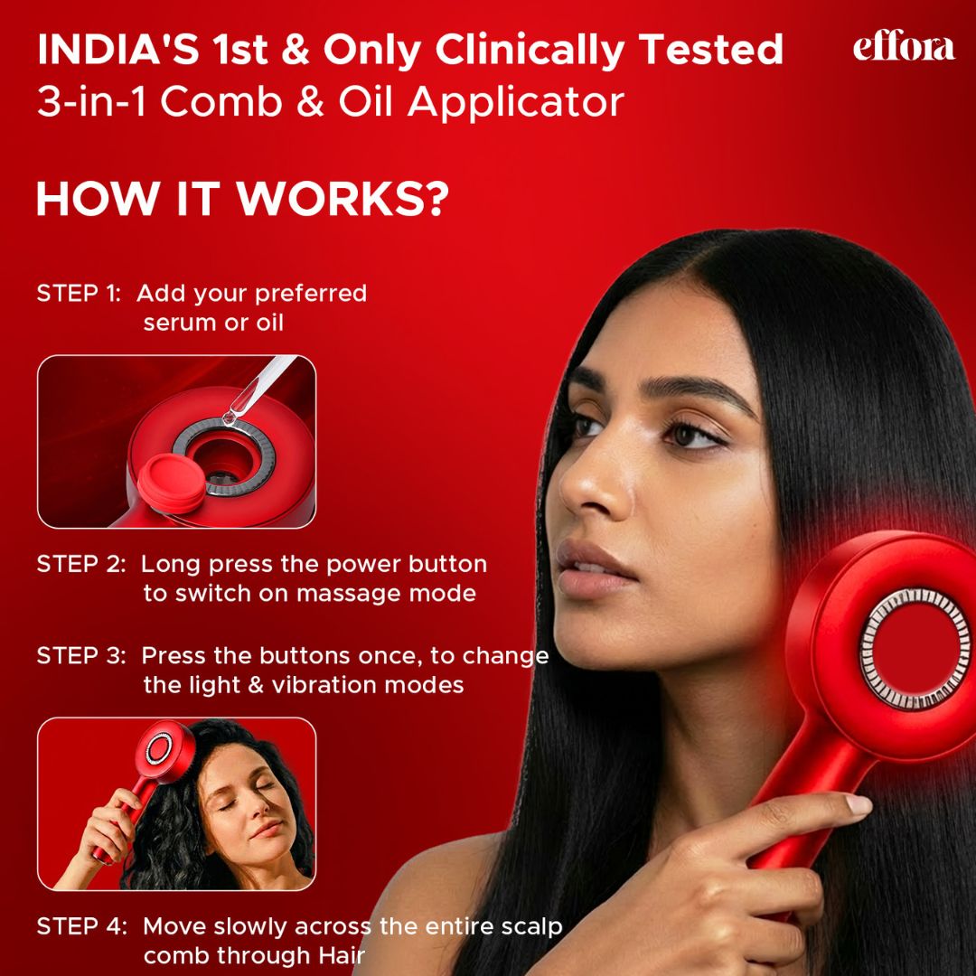Effora's 3-1 Red Light Therapy Scalp Massager | 6 Months Warranty | Upgraded