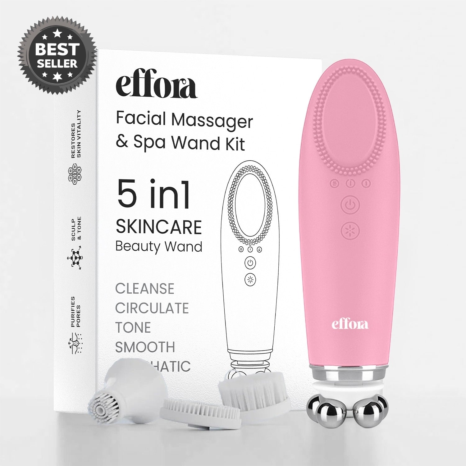 Effora's Facial Massager & Spa Wand Kit with 5 Detachable Heads | 6 Months Warranty