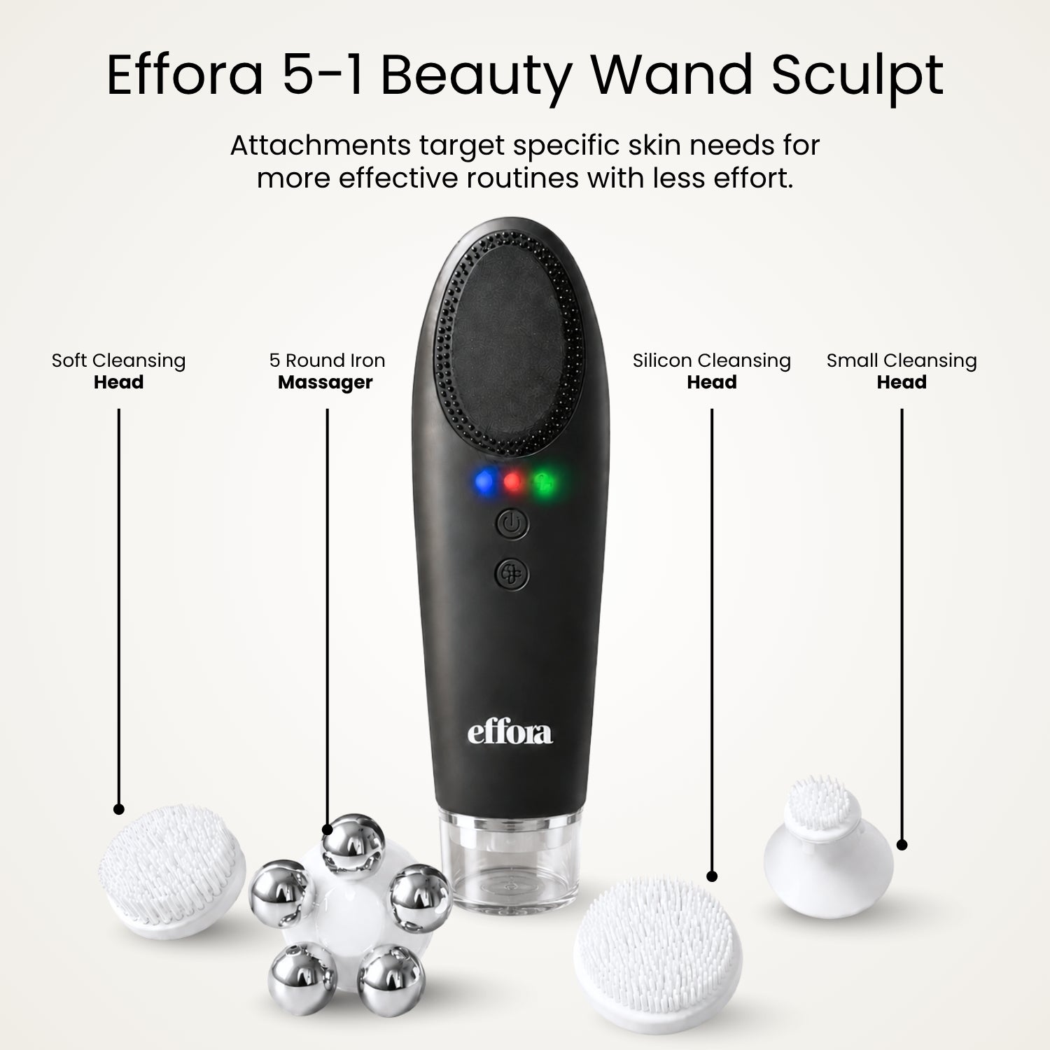 Effora's Facial Massager & Spa Wand Kit with 5 Detachable Heads | 6 Months Warranty