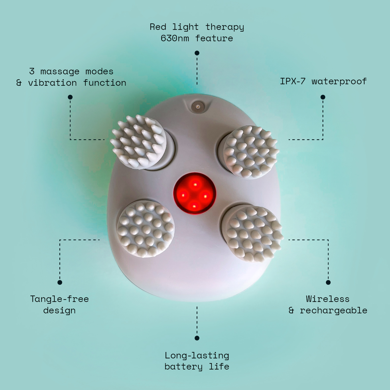 Hair Density and Growth-Stimulating Red Light Therapy Scalp Massager | 6 Months Warranty