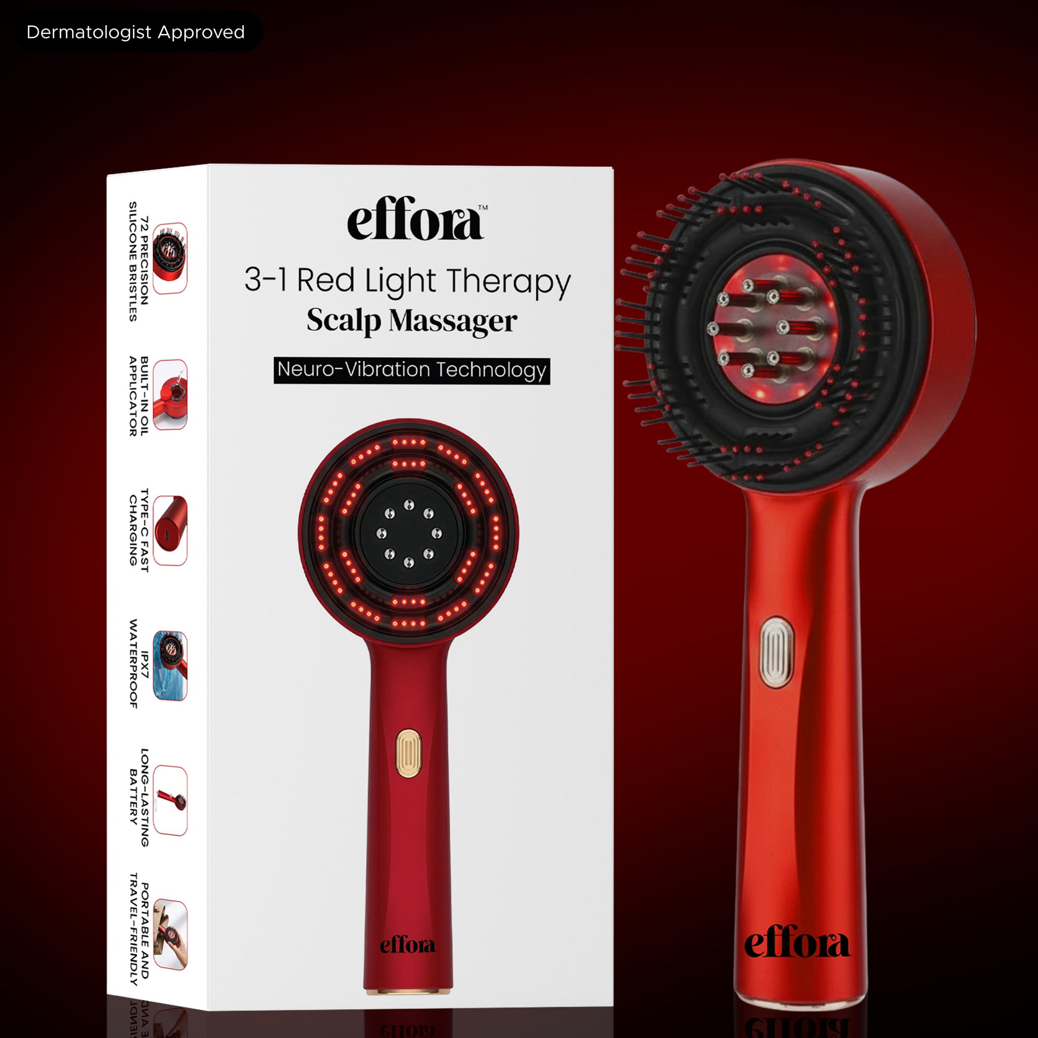 Effora's 3-1 Red Light Therapy Scalp Massager | 6 Months Warranty | Upgraded